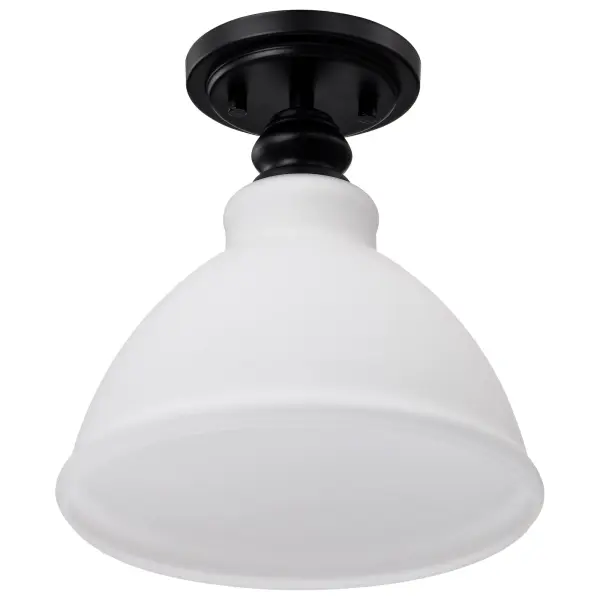 Russel 10" Semi Flush Mount in Matte Black with Satin White Glass - Image 6