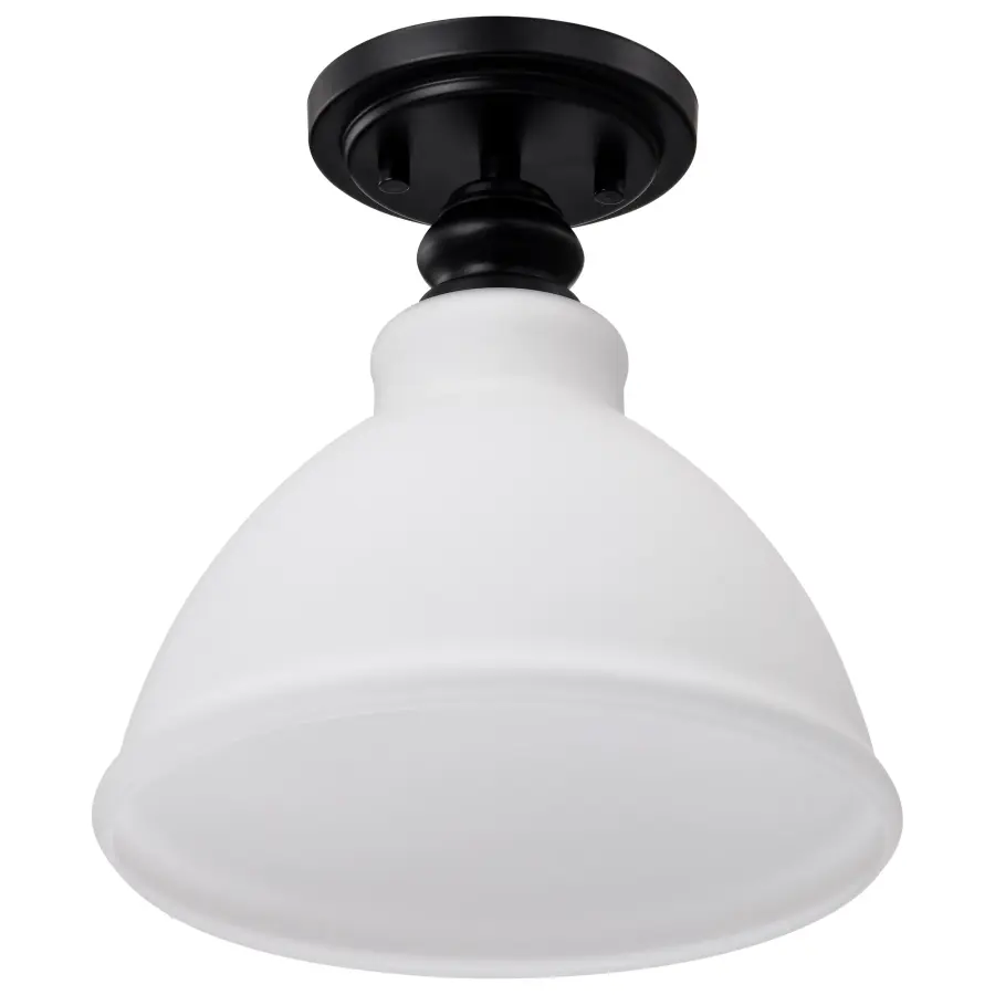 Russel 10" Semi Flush Mount in Matte Black with Satin White Glass - Image 6