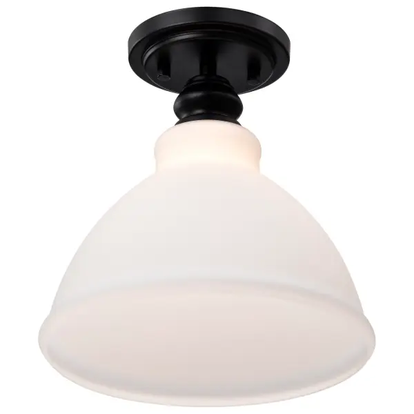 Russel 10" Semi Flush Mount in Matte Black with Satin White Glass - Image 7