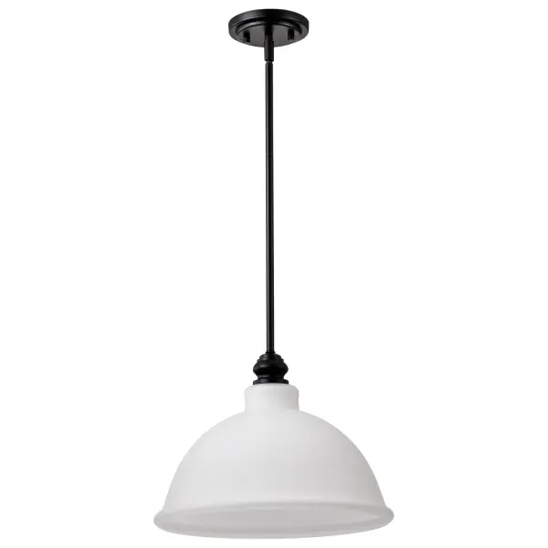 Russel 14" Matte Black Pendant with Satin White Glass - Image 1