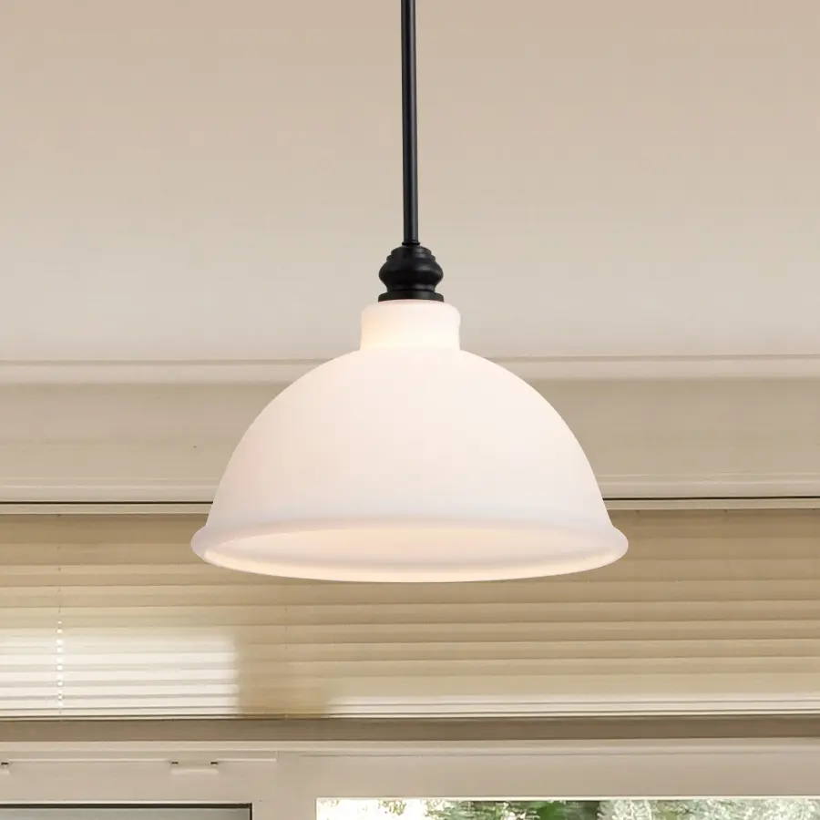 Russel 14" Matte Black Pendant with Satin White Glass - Image 3