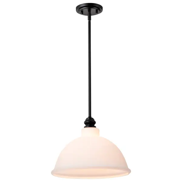 Russel 14" Matte Black Pendant with Satin White Glass - Image 4