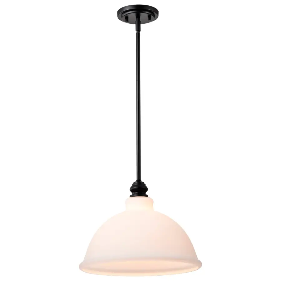 Russel 14" Matte Black Pendant with Satin White Glass - Image 4