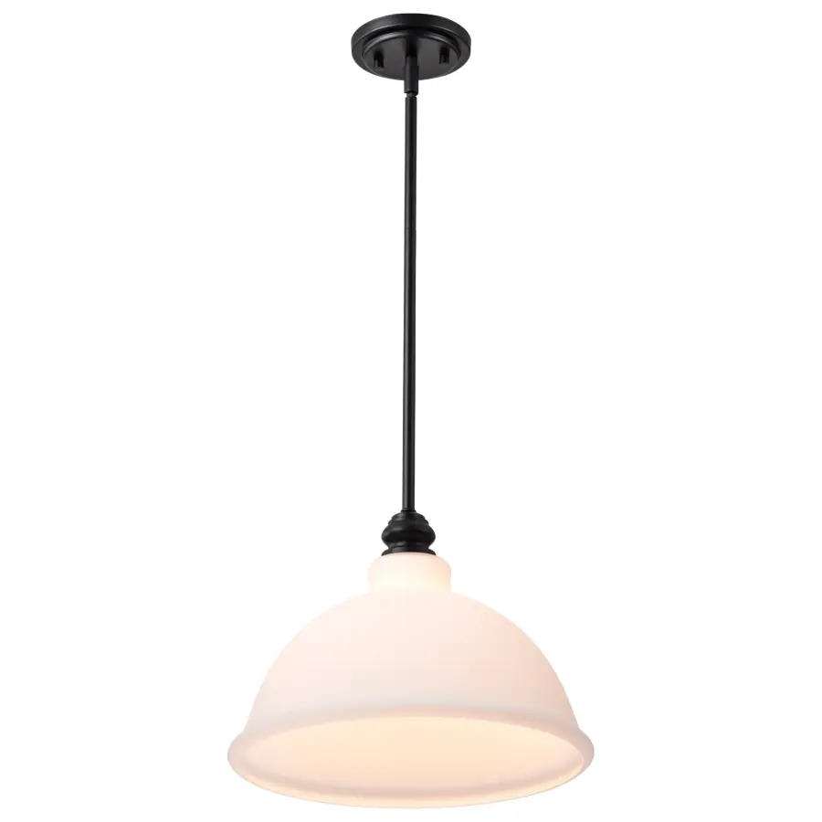 Russel 14" Matte Black Pendant with Satin White Glass - Image 6