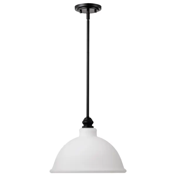 Russel 14" Matte Black Pendant with Satin White Glass - Image 7