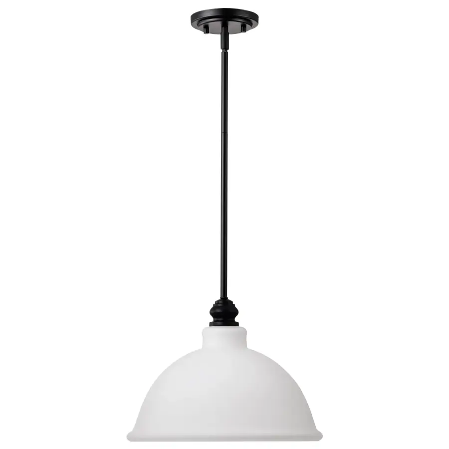 Russel 14" Matte Black Pendant with Satin White Glass - Image 7