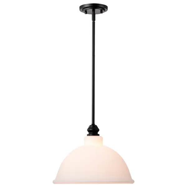 Russel 14" Matte Black Pendant with Satin White Glass - Image 8