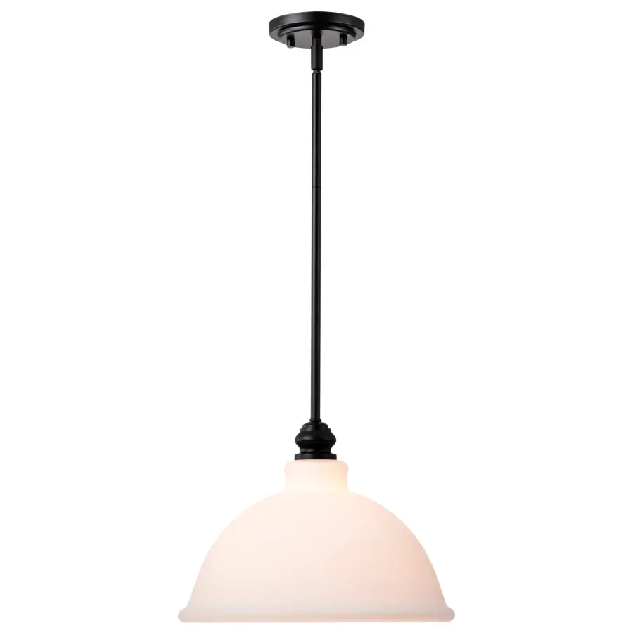 Russel 14" Matte Black Pendant with Satin White Glass - Image 8