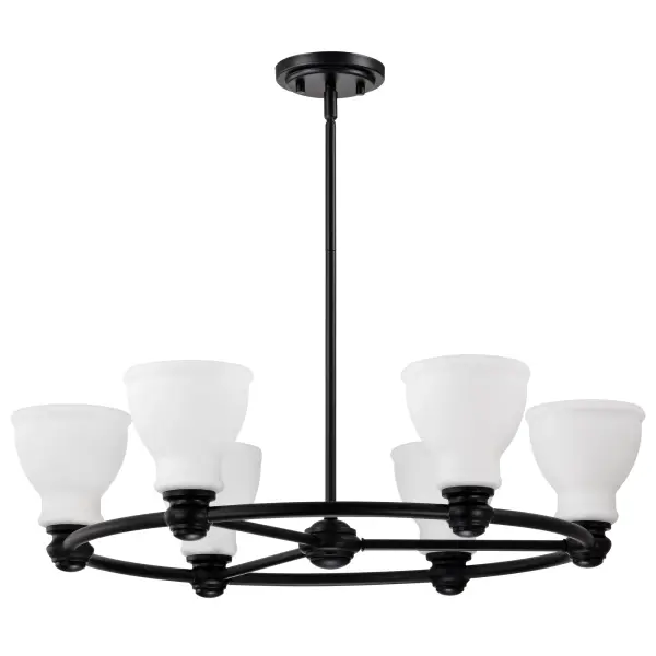 Russel 6-Light Chandelier in Matte Black with Satin White Glass - Image 1