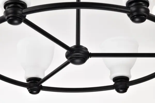 Russel 6-Light Chandelier in Matte Black with Satin White Glass - Image 13