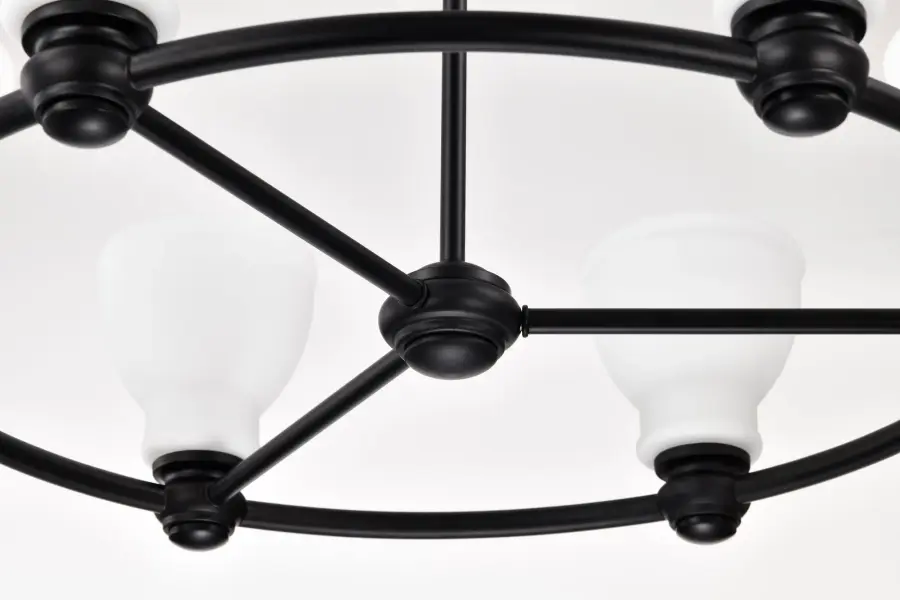 Russel 6-Light Chandelier in Matte Black with Satin White Glass - Image 13