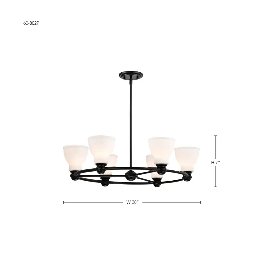 Russel 6-Light Chandelier in Matte Black with Satin White Glass - Image 16