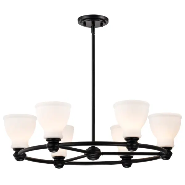 Russel 6-Light Chandelier in Matte Black with Satin White Glass - Image 4