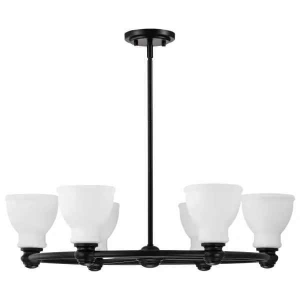 Russel 6-Light Chandelier in Matte Black with Satin White Glass - Image 5