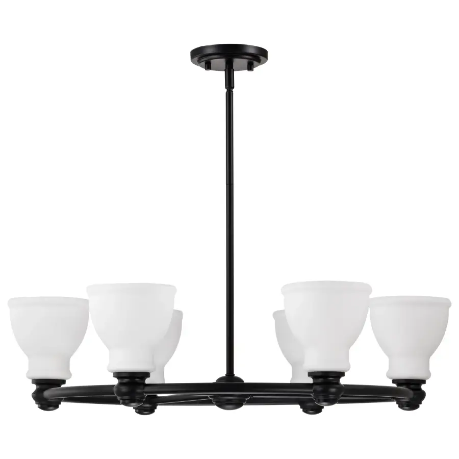 Russel 6-Light Chandelier in Matte Black with Satin White Glass - Image 5