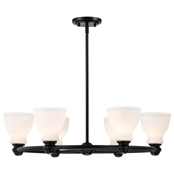 Russel 6-Light Chandelier in Matte Black with Satin White Glass - Image 6