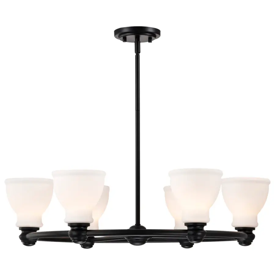 Russel 6-Light Chandelier in Matte Black with Satin White Glass - Image 6