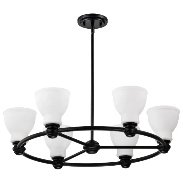 Russel 6-Light Chandelier in Matte Black with Satin White Glass - Image 7