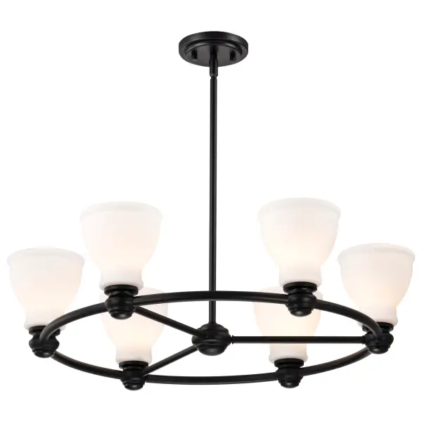 Russel 6-Light Chandelier in Matte Black with Satin White Glass - Image 8