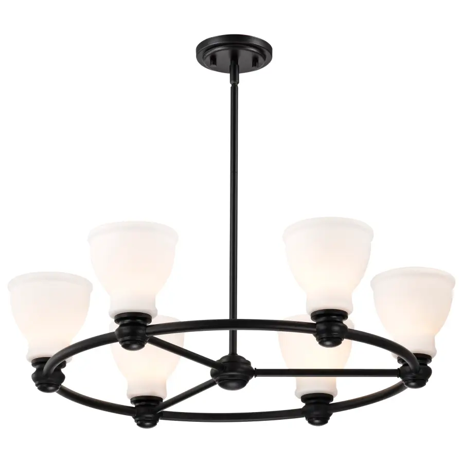 Russel 6-Light Chandelier in Matte Black with Satin White Glass - Image 8