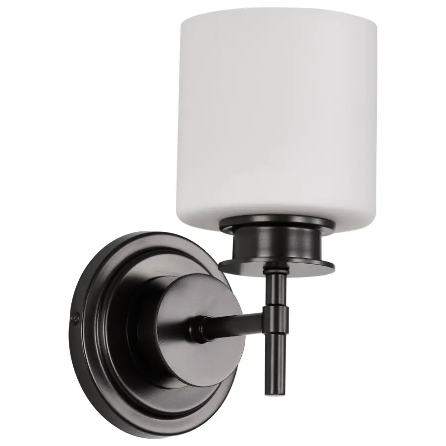 Warren 1-Light Vanity Sconce in Gun Metal with Satin White Glass - Image 1