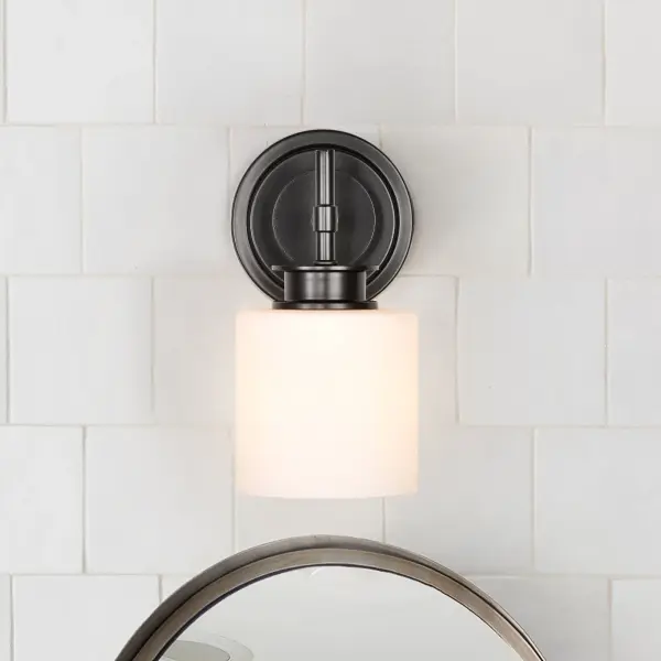 Warren 1-Light Vanity Sconce in Gun Metal with Satin White Glass - Image 3