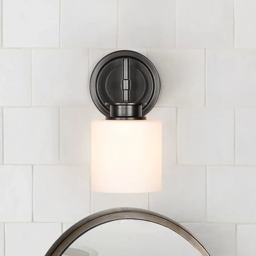 Warren 1-Light Vanity Sconce in Gun Metal with Satin White Glass - Image 3