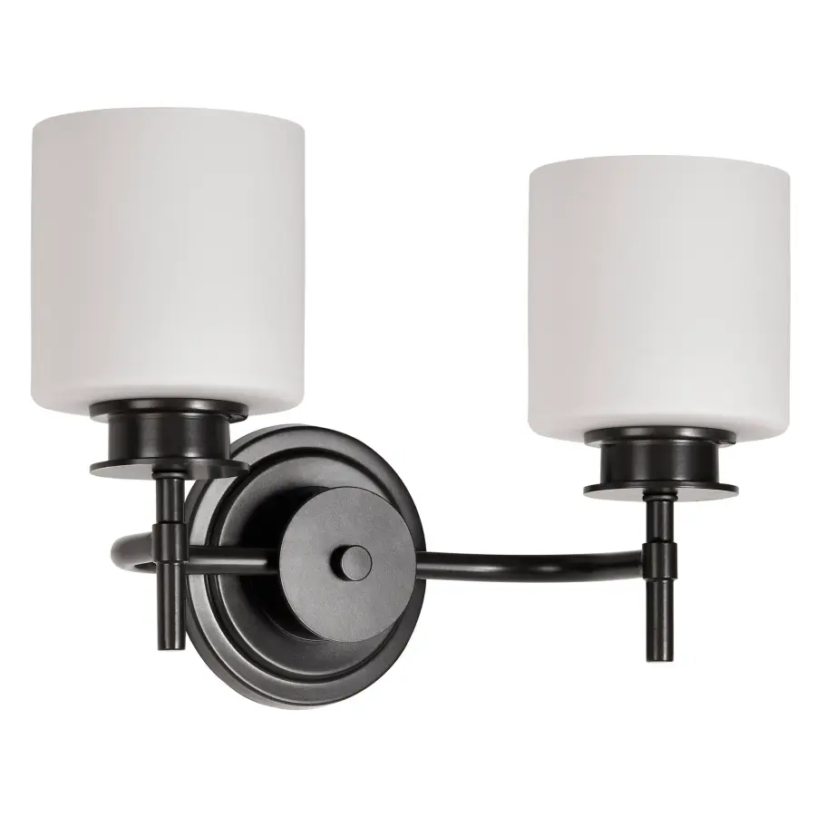 Warren 2-Light Vanity in Gun Metal with Satin White Glass - Image 1