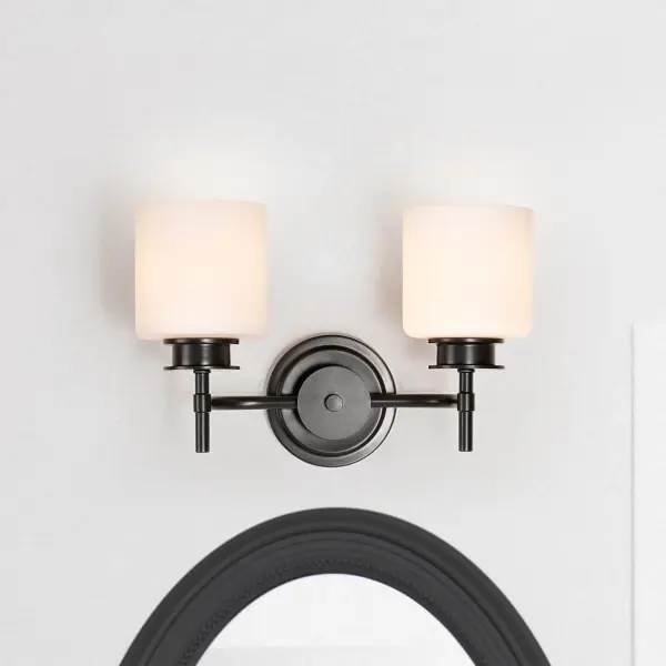 Warren 2-Light Vanity in Gun Metal with Satin White Glass - Image 3