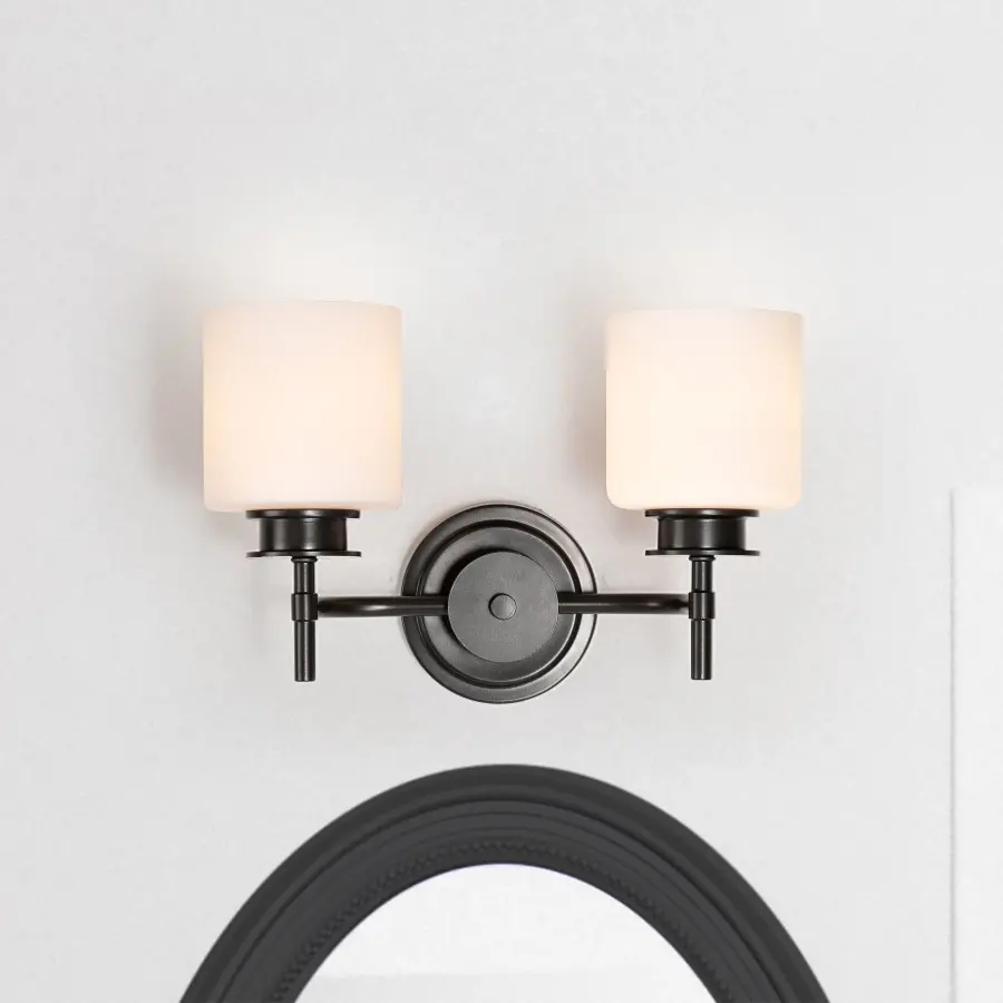 Warren 2-Light Vanity in Gun Metal with Satin White Glass - Image 3