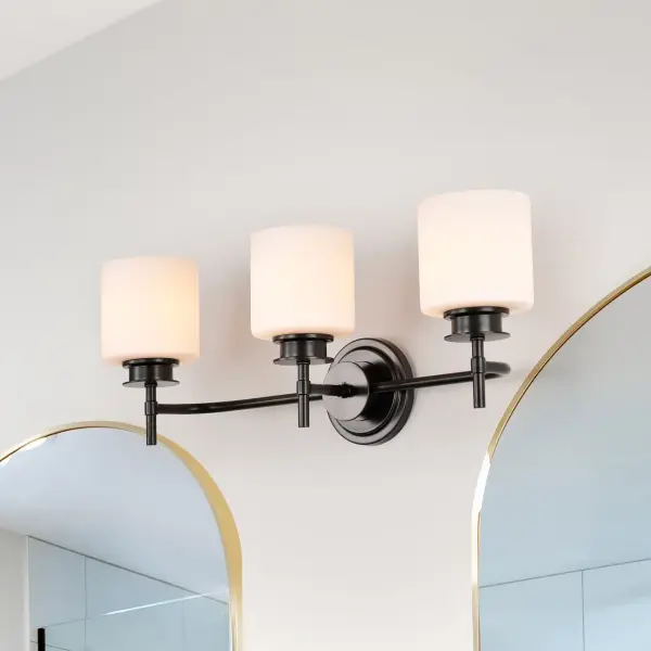 Warren 3-Light Vanity in Gun Metal with Satin White Glass - Image 3