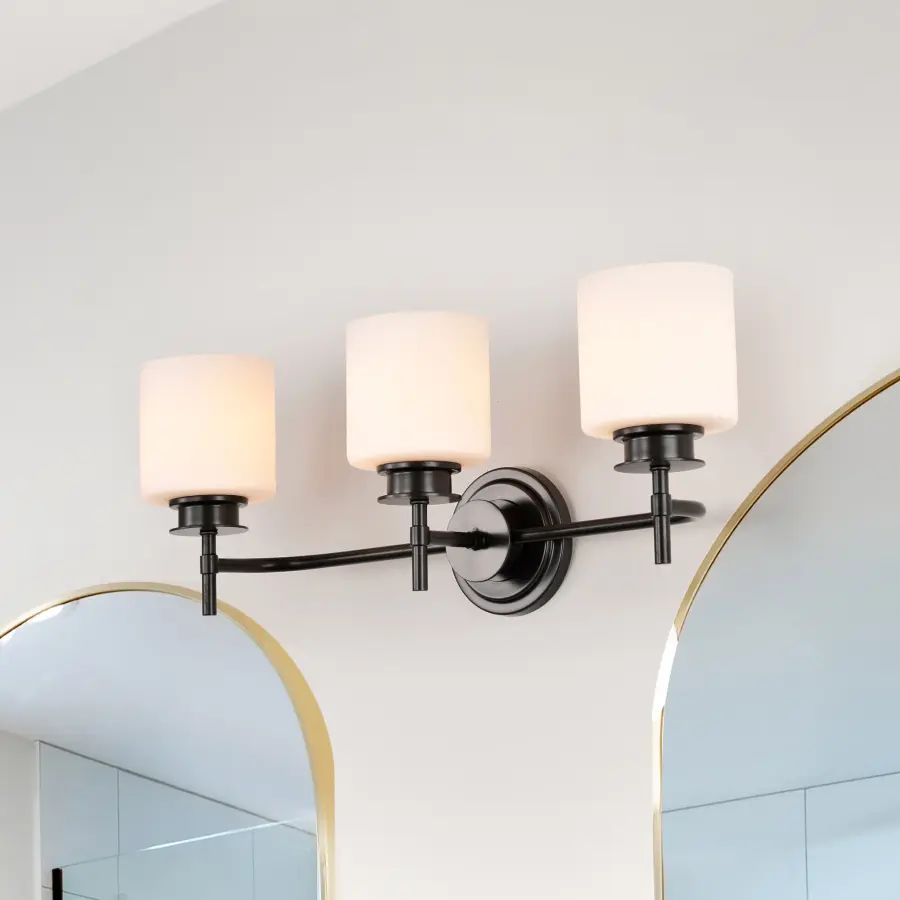 Warren 3-Light Vanity in Gun Metal with Satin White Glass - Image 3
