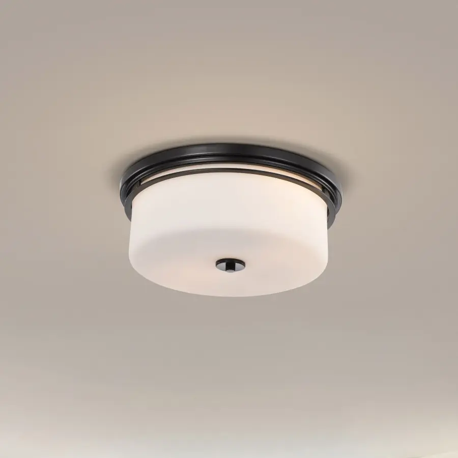 Warren 15" Flush Mount in Gun Metal with Satin White Glass - Image 3