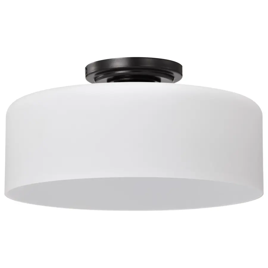 Warren 13" Semi Flush Mount in Gun Metal with Satin White Glass - Image 1
