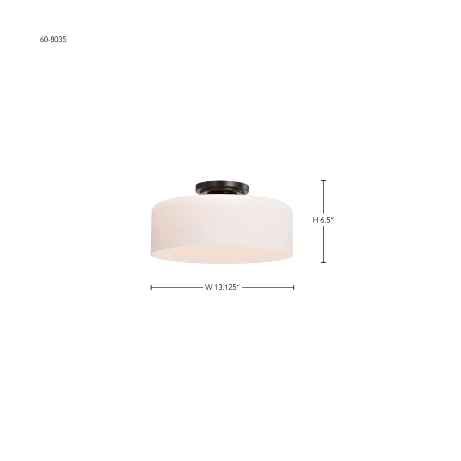 Warren 13" Semi Flush Mount in Gun Metal with Satin White Glass - Image 13
