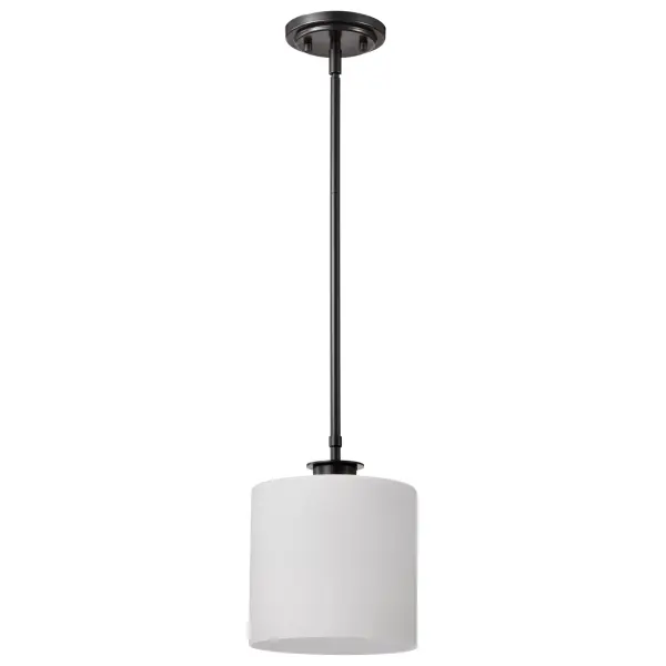 Warren 8-Inch Pendant in Gun Metal with Satin White Glass - Image 1