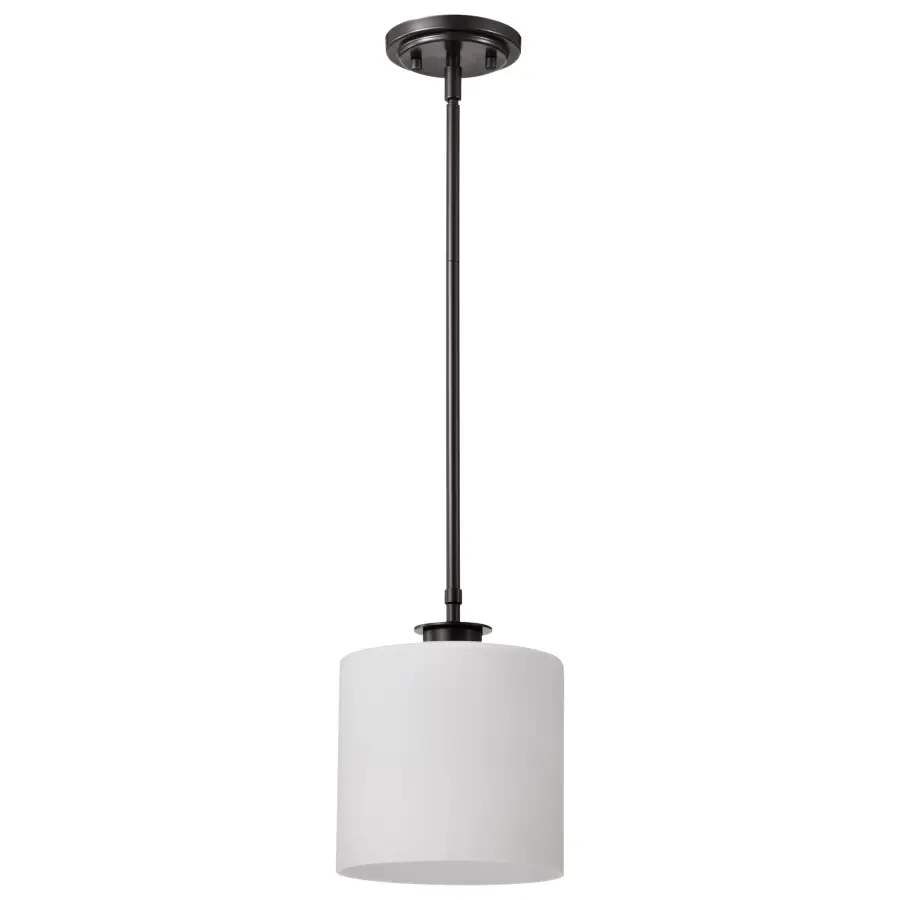 Warren 8-Inch Pendant in Gun Metal with Satin White Glass - Image 1