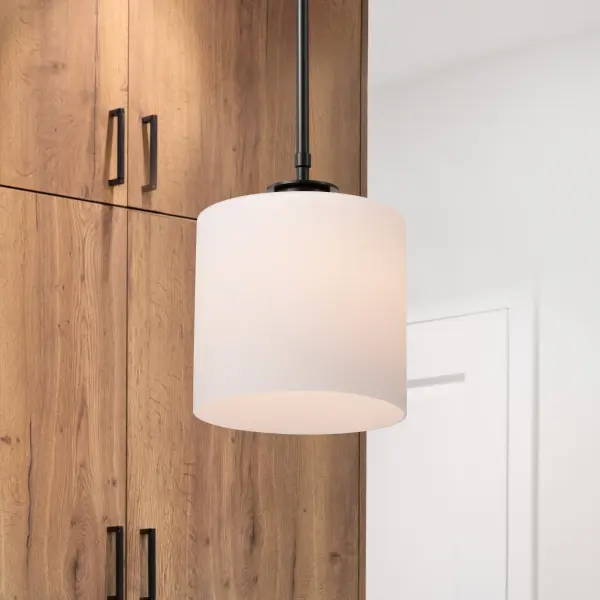 Warren 8-Inch Pendant in Gun Metal with Satin White Glass - Image 3