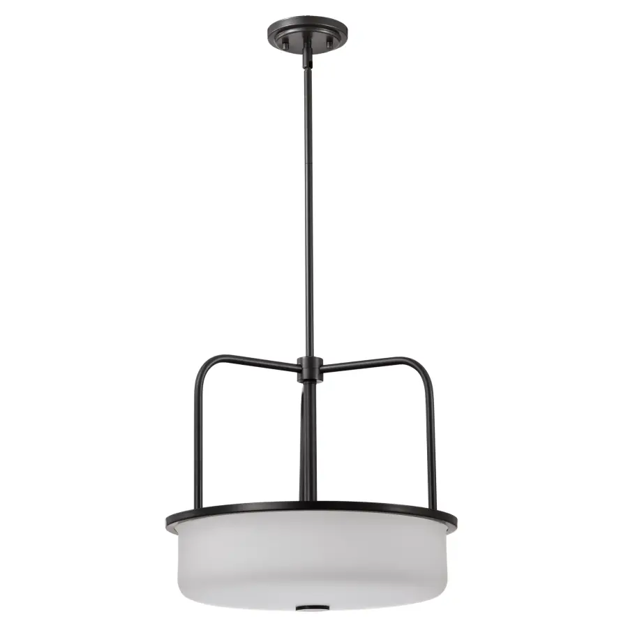 Warren 17" Pendant in Gun Metal with Satin White Glass - Image 1