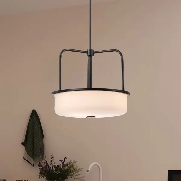 Warren 17" Pendant in Gun Metal with Satin White Glass - Image 3