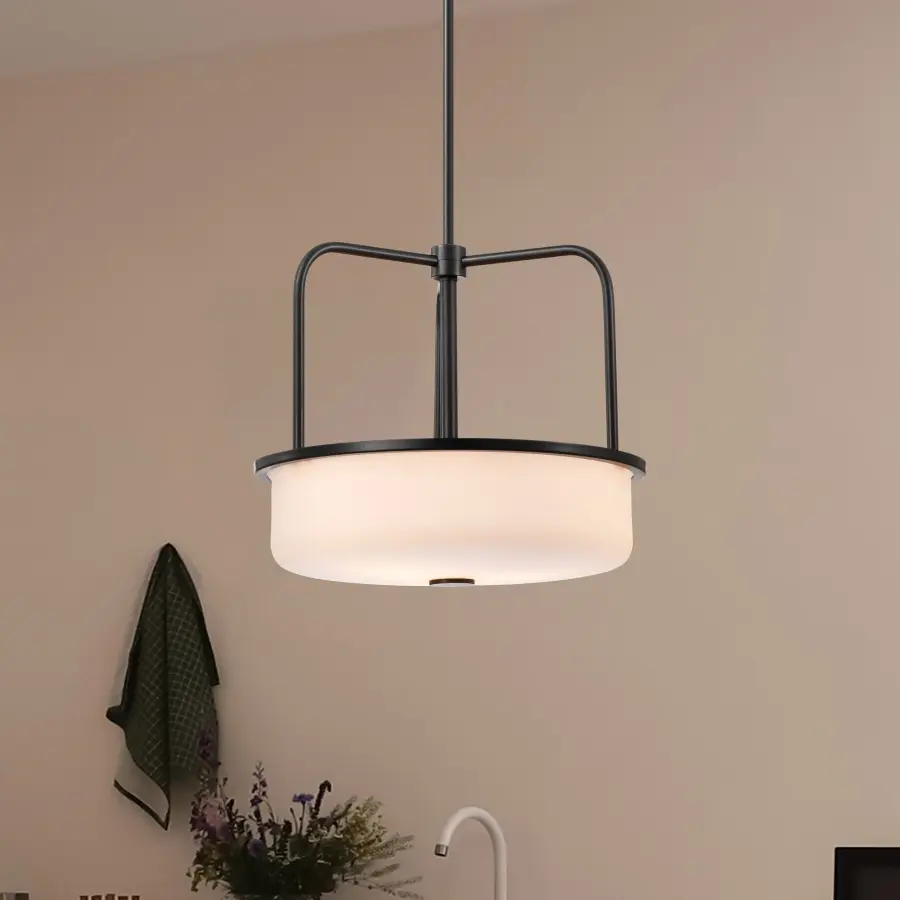 Warren 17" Pendant in Gun Metal with Satin White Glass - Image 3