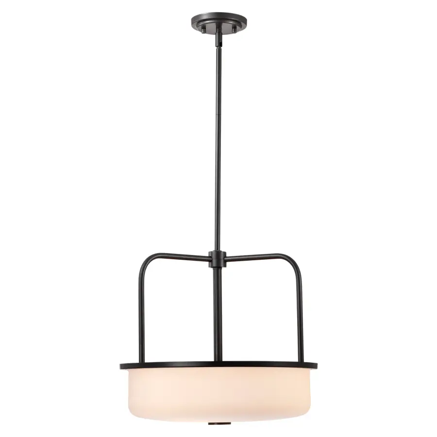Warren 17" Pendant in Gun Metal with Satin White Glass - Image 6