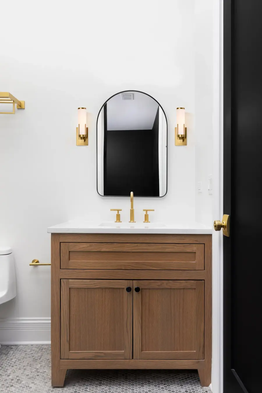 Roselle 1-Light Vanity in Natural Brass with White Glass - Image 2