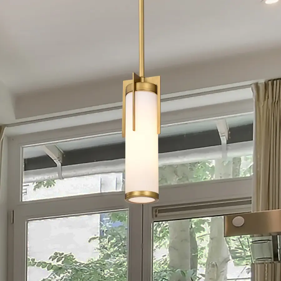 Roselle Mini Pendant in Natural Brass with White Glass - Image 3