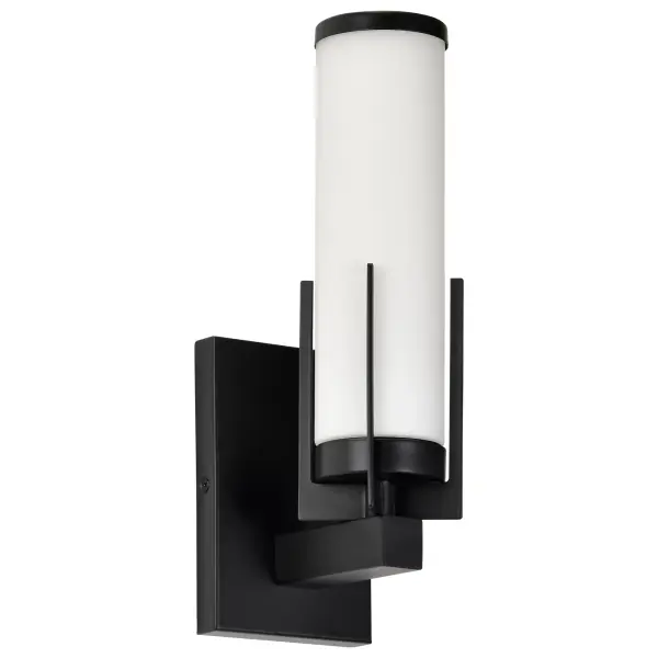 The Roselle vanity light combines transitional charm with contemporary style, featuring a matte black finish and white glass shade that creates a soft, diffused glow perfect for bathroom and bedroom applications.