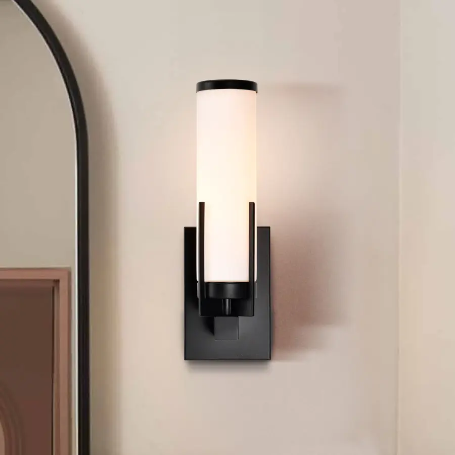 Roselle 1-Light Vanity in Matte Black with White Glass - Image 3