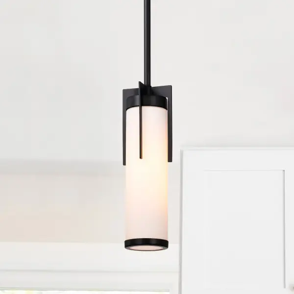 Roselle Mini Pendant - Matte Black with White Glass - Image 3