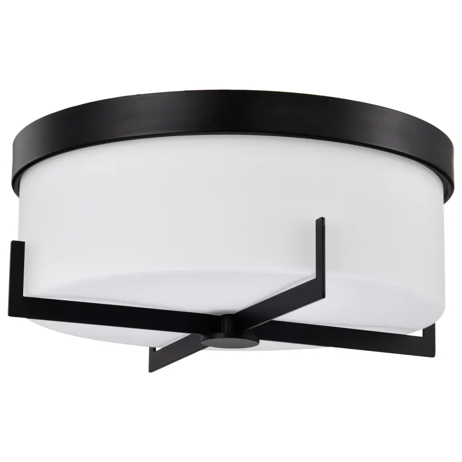 Roselle 15" Flush Mount in Matte Black with White Glass - Image 1