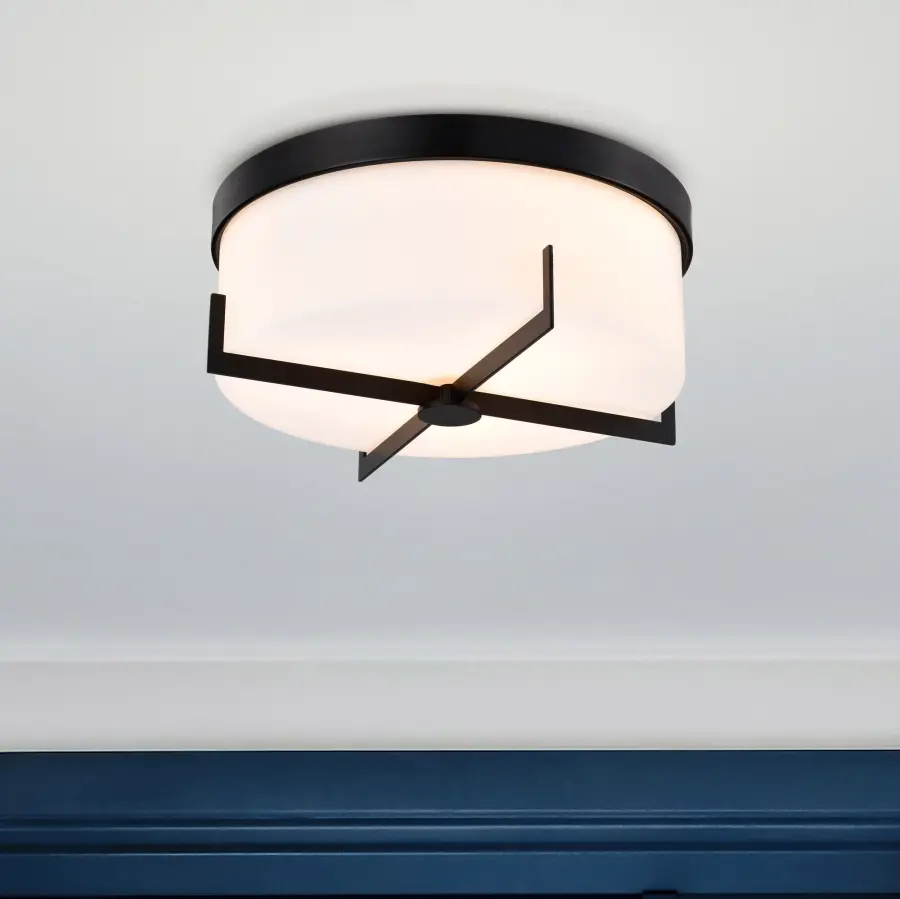 Roselle 15" Flush Mount in Matte Black with White Glass - Image 3