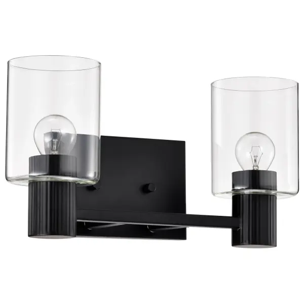 The Clarksville 2-Light Vanity delivers clean, modern aesthetics with its matte black finish and clear glass shades. Perfect for contemporary bathrooms seeking understated sophistication and reliable task lighting.